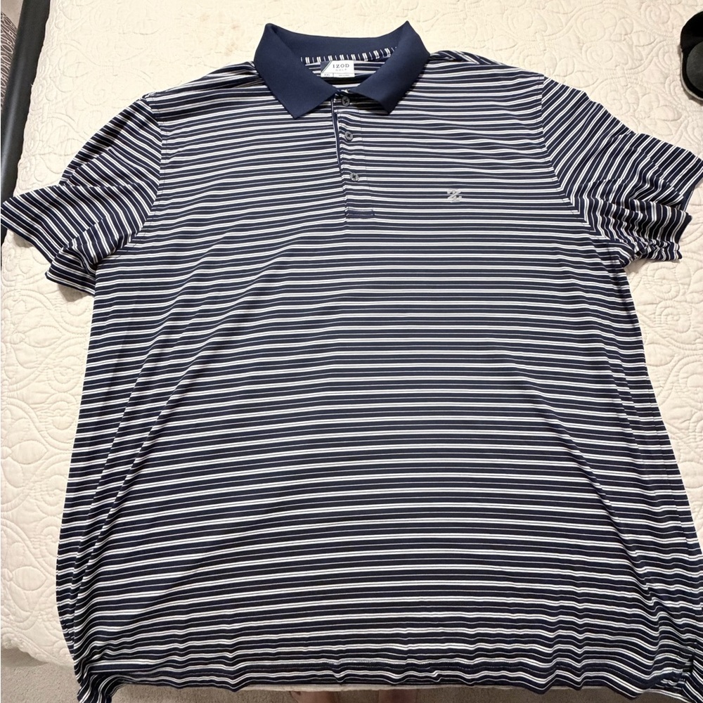 Izod Men's Striped Polo Shirt - Navy and White